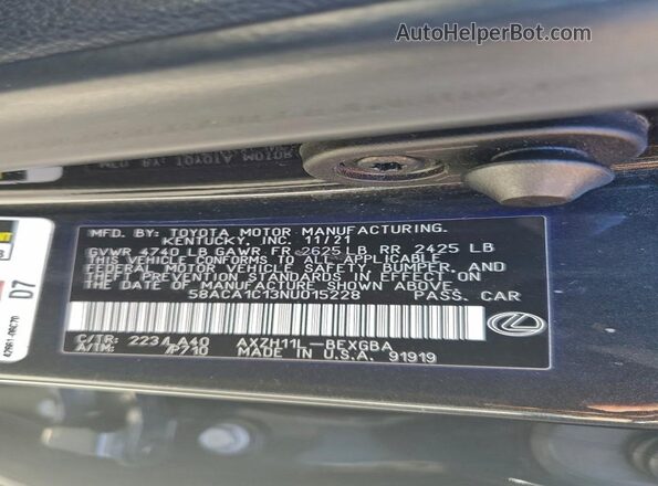 58ACA1C13NU015228 2022 LEXUS ES Black Вид підкапотного простору