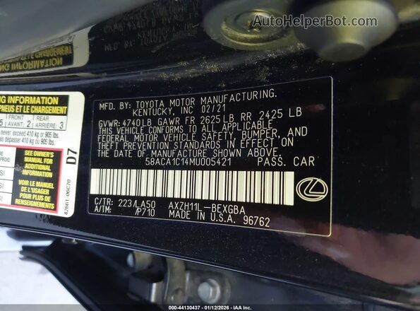 58ACA1C14MU005421 2021 LEXUS ES 300H Black Vista del compartimento del motor