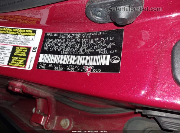 58AD11D17MU002855 2021 LEXUS ES 250 Red Engine compartment view