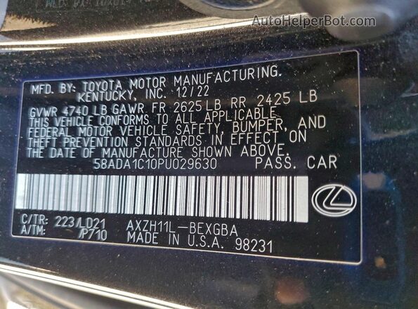 58ADA1C10PU029630 2023 LEXUS ES Black Vista de la etiqueta del VIN