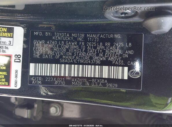 58ADA1C11RU043796 2024 LEXUS ES 300H Black ძრავის განყოფილების ხედი
