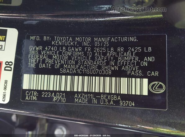 58ADA1C11SU070308 2025 LEXUS ES 300H Black ძრავის განყოფილების ხედი