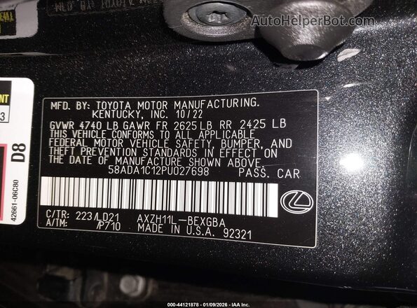58ADA1C12PU027698 2023 LEXUS ES 300H Black Engine compartment view
