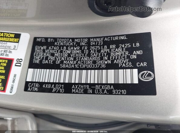 58ADA1C13PU033736 2023 LEXUS ES 300H Champagne ძრავის განყოფილების ხედი