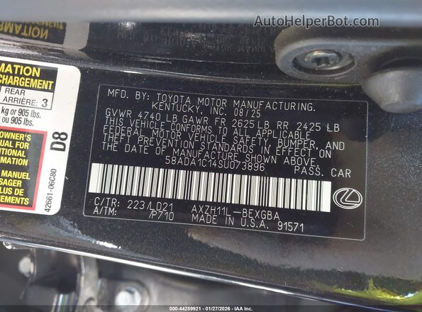58ADA1C14SU073896 2025 LEXUS ES 300H Black Вид підкапотного простору