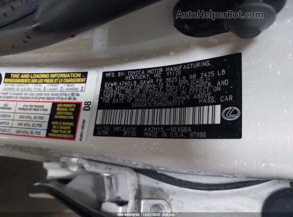 58ADA1C15MU003701 2021 LEXUS ES 300H White Շարժիչի բաժամունքի տեսք