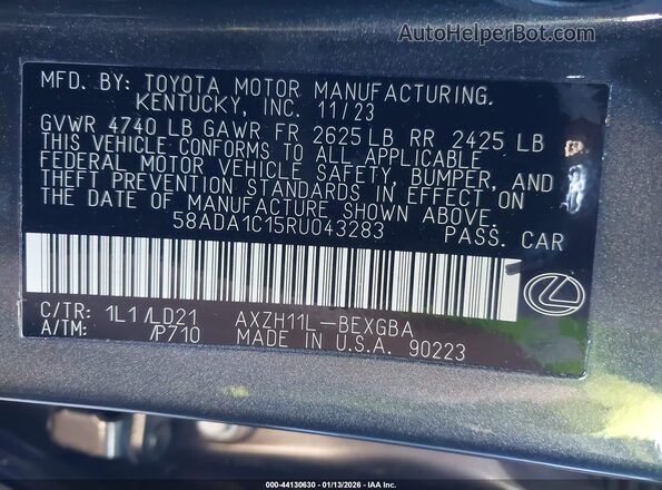 58ADA1C15RU043283 2024 LEXUS ES 300H Gray Widok komory silnika