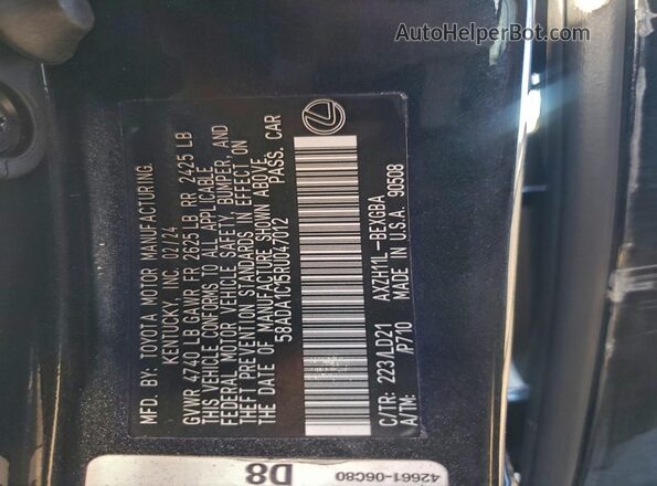 58ADA1C15RU047012 2024 LEXUS ES Charcoal VIN კოდის სტიკერის ხედი