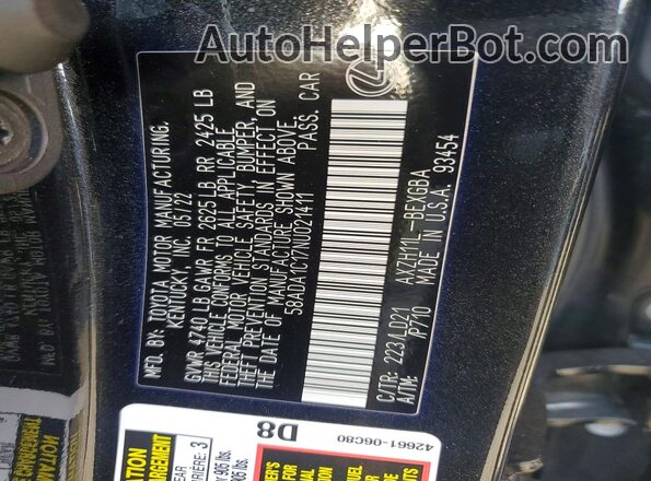 58ADA1C17NU021411 2022 LEXUS ES Black Widok komory silnika