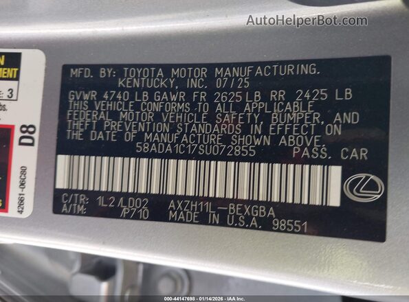 58ADA1C17SU072855 2025 LEXUS ES 300H Silver Вид підкапотного простору