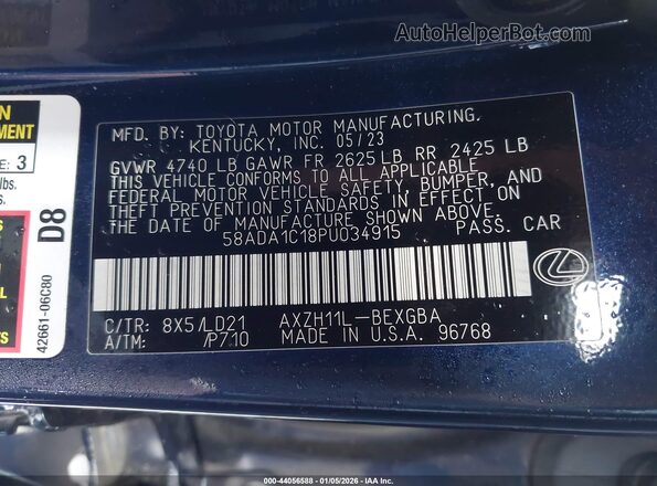 58ADA1C18PU034915 2023 LEXUS ES 300H Dark Blue ძრავის განყოფილების ხედი