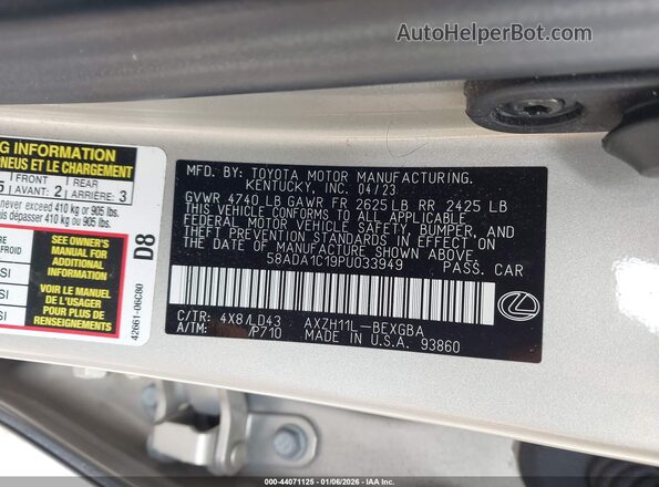 58ADA1C19PU033949 2023 LEXUS ES 300H Gold Вид підкапотного простору
