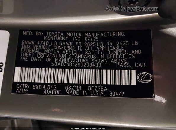 58ADZ1B12SU208433 2025 LEXUS ES 350 Коричневый Вид подкапотного пространства