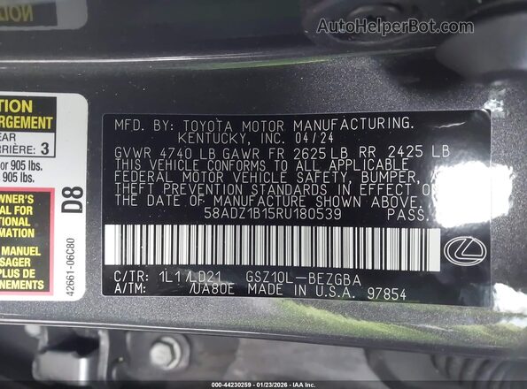 58ADZ1B15RU180539 2024 LEXUS ES 350 Gray 
