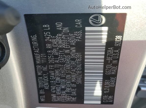58ADZ1B16NU116391 2022 LEXUS ES Silver Widok komory silnika