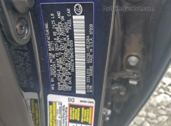 58ADZ1B19MU101009 2021 LEXUS ES Black ძრავის განყოფილების ხედი