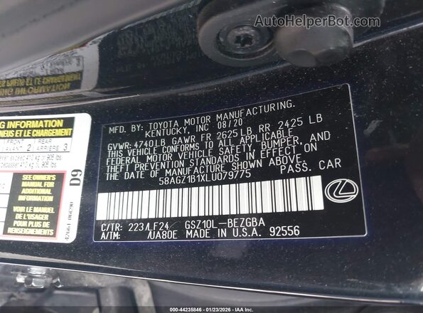58AGZ1B1XLU079775 2020 LEXUS ES 350 Black 