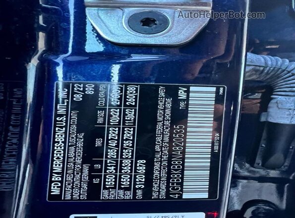 4JGFB8KB8NA820535 2022 MERCEDES-BENZ GLE Blue Панорамний вид салону 360°