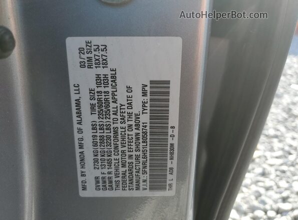 5FNRL6H51LB058741 2020 HONDA ODYSSEY Silver VIN კოდის სტიკერის ხედი