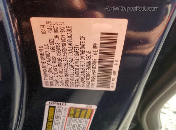 5FNRL6H64RB050165 2024 HONDA ODYSSEY Blue Widok naklejki z numerem VIN
