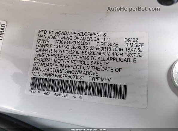 5FNRL6H67PB003581 2023 HONDA ODYSSEY White Engine compartment view
