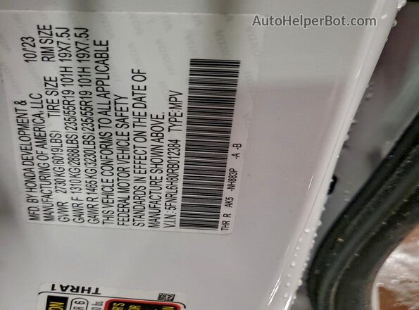 5FNRL6H80RB012384 2024 HONDA ODYSSEY White Widok wnętrza 360 stopni