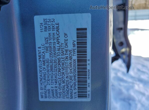 5FNRL6H82SB029306 2025 HONDA ODYSSEY Серебряный Панорамный вид салона 360°