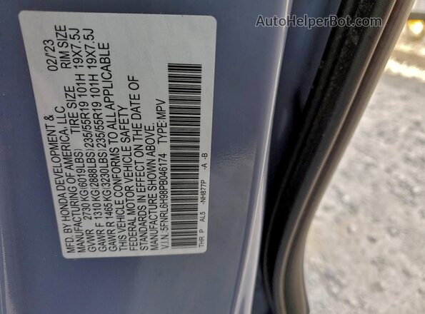 5FNRL6H98PB046174 2023 HONDA ODYSSEY Blue VIN sticker view