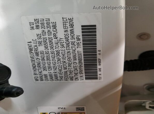 5FNYF6H28NB053077 2022 HONDA PILOT White 