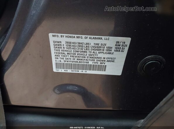 5FNYF6H59LB015168 2020 HONDA PILOT Black Engine compartment view
