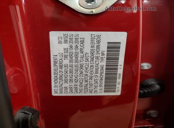 5FNYF8H03PB036443 2023 HONDA PASSPORT Red VIN კოდის სტიკერის ხედი
