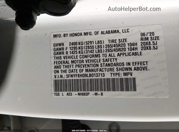 5FNYF8H09LB013713 2020 HONDA PASSPORT White Engine compartment view