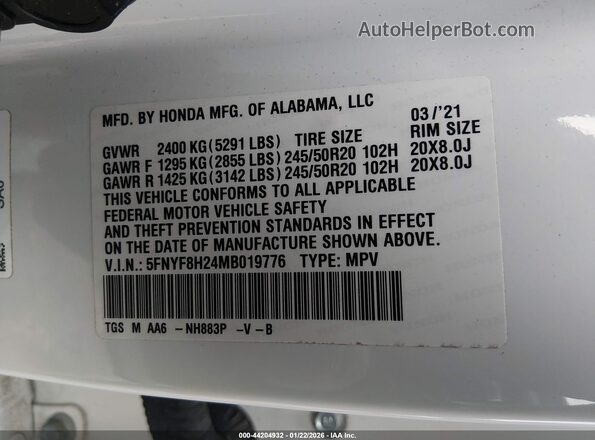 5FNYF8H24MB019776 2021 HONDA PASSPORT White 