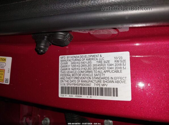 5FNYF8H50PB043667 2023 HONDA PASSPORT Burgundy Vista del compartimento del motor