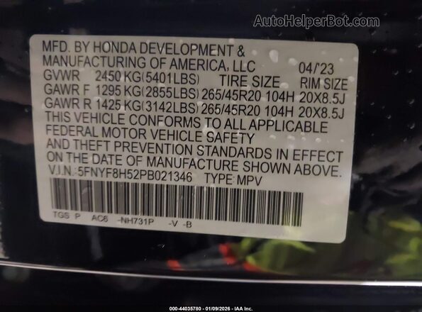 5FNYF8H52PB021346 2023 HONDA PASSPORT Black Vista del compartimento del motor
