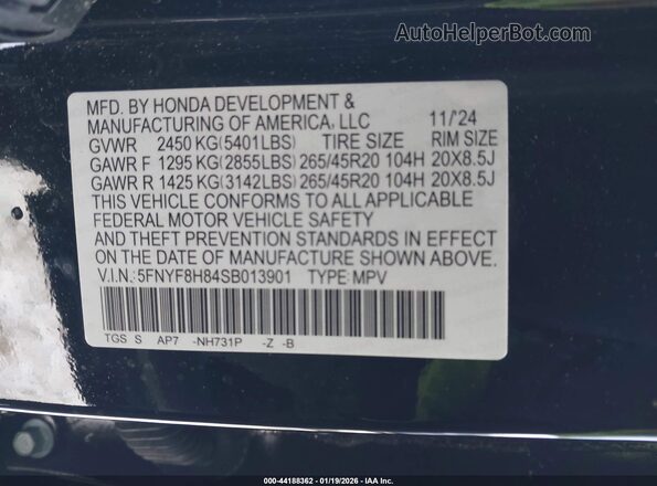 5FNYF8H84SB013901 2025 HONDA PASSPORT Black ძრავის განყოფილების ხედი