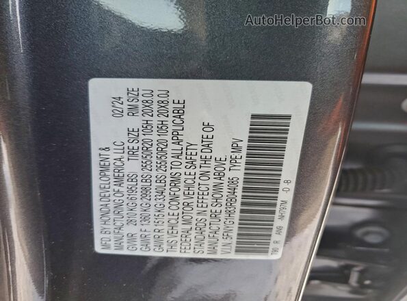 5FNYG1H83RB044085 2024 HONDA PILOT Gray Vista de la etiqueta del VIN