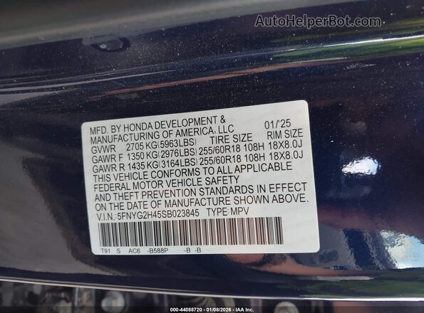 5FNYG2H45SB023845 2025 HONDA PILOT Blue 