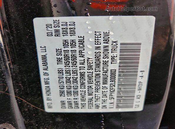 5FPYK2F52LB000803 2020 HONDA RIDGELINE Черный 