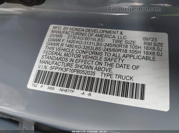 5FPYK3F10PB052035 2023 HONDA RIDGELINE Серый Вид подкапотного пространства