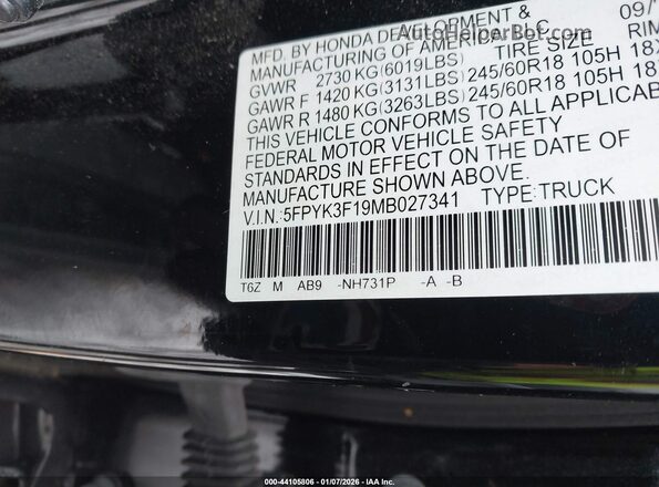5FPYK3F19MB027341 2021 HONDA RIDGELINE Черный Вид подкапотного пространства