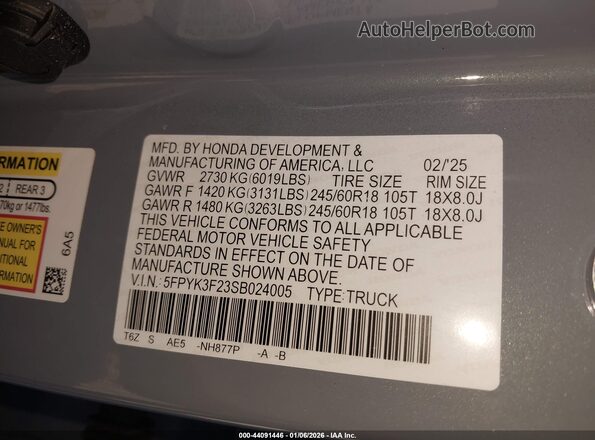 5FPYK3F23SB024005 2025 HONDA RIDGELINE Light Blue Engine compartment view