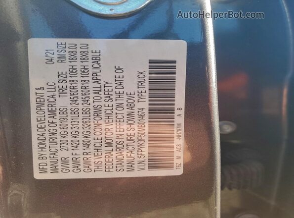 5FPYK3F50MB014674 2021 HONDA RIDGELINE Charcoal 