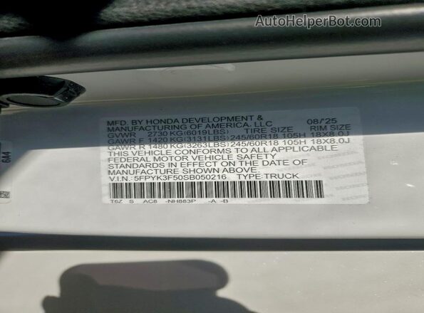 5FPYK3F50SB050216 2025 HONDA RIDGELINE White Շարժիչի բաժամունքի տեսք