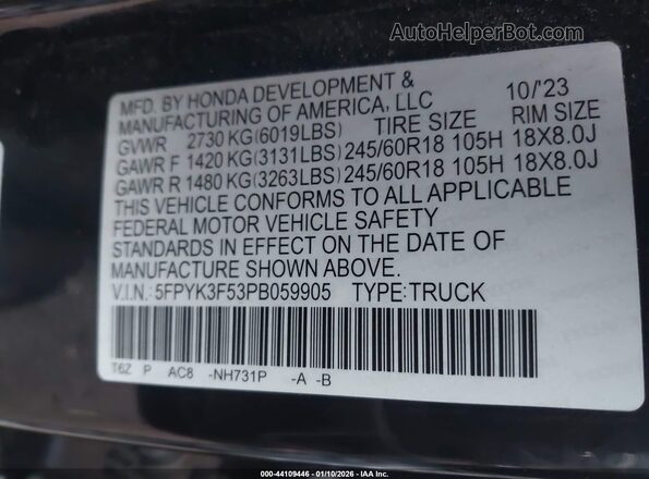 5FPYK3F53PB059905 2023 HONDA RIDGELINE Black Widok komory silnika