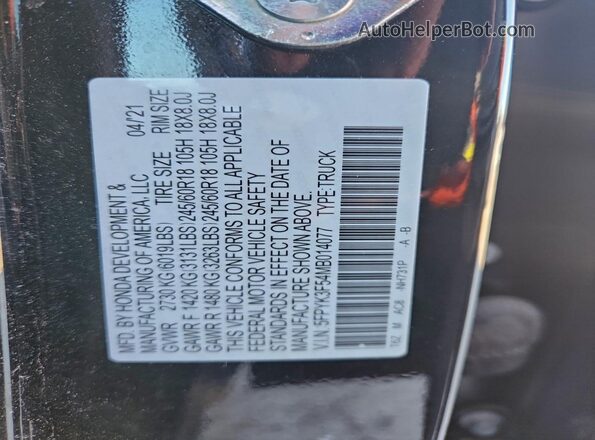 5FPYK3F54MB014077 2021 HONDA RIDGELINE Black 