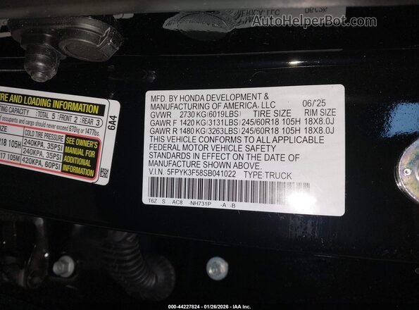 5FPYK3F58SB041022 2025 HONDA RIDGELINE Black 
