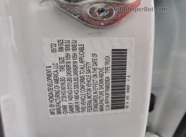 5FPYK3F70NB025824 2022 HONDA RIDGELINE White ძრავის განყოფილების ხედი