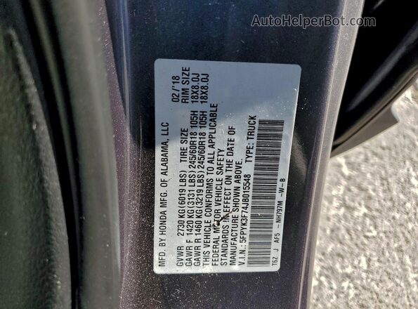 5FPYK3F74JB015548 2018 HONDA RIDGELINE Серый 