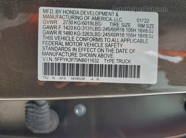 5FPYK3F79NB011632 2022 HONDA RIDGELINE Brown Շարժիչի բաժամունքի տեսք